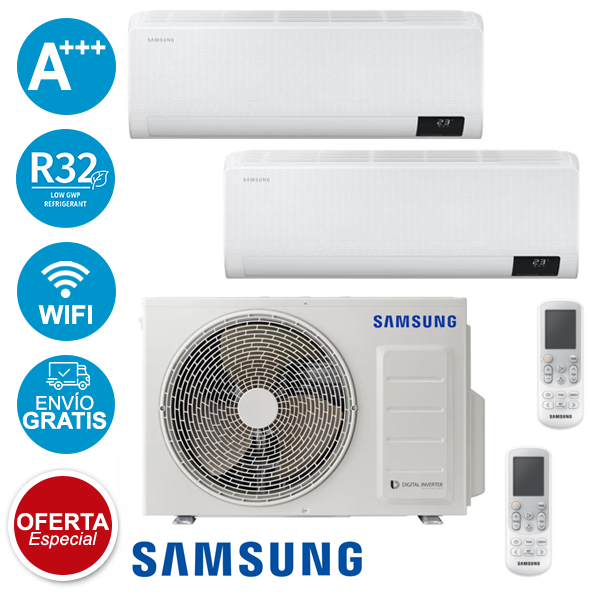 Samsung AJ050TXJ2KG/EU + AR09TXFCAWKNEU + AR09TXFCAWKNEU Aire Acondicionado Multisplit 2x1